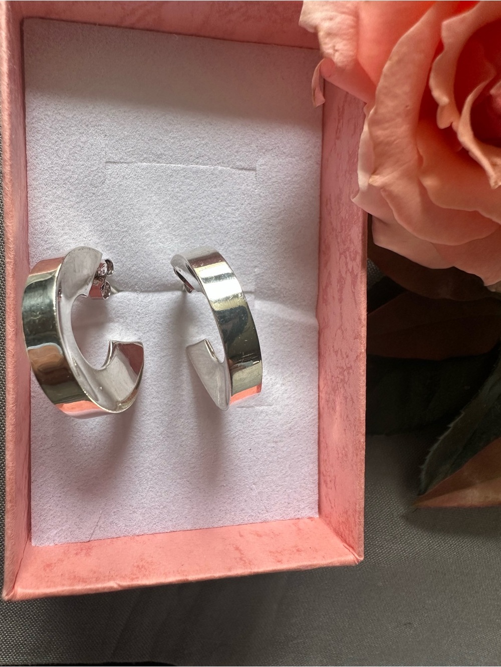 Sterling Silver 925 Crescent Hoop Earrings - - Picture 4 of 5
